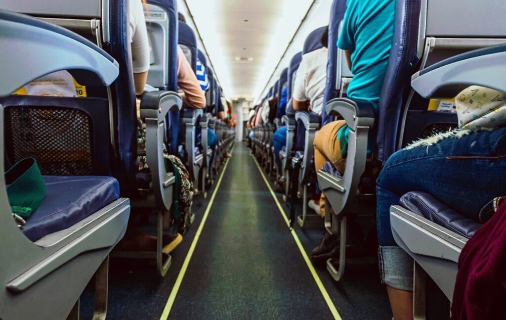 Aisle of plane on long haul flight